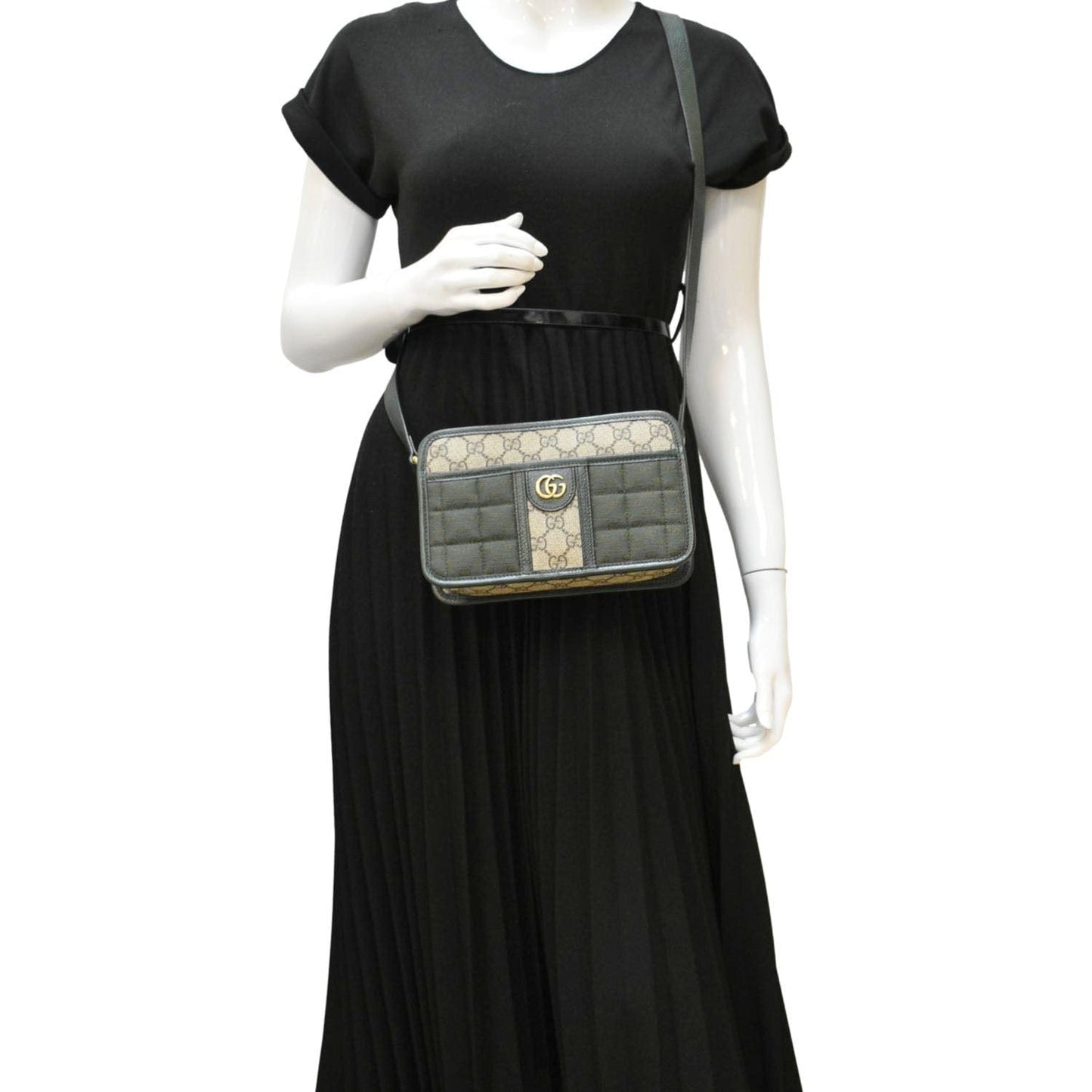 GUCCI Mini Quilted GG Supreme Canvas Crossbody Bag Green 751914