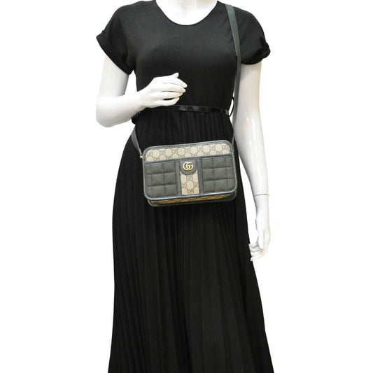 GUCCI Mini Quilted GG Supreme Canvas Crossbody Bag Green 751914