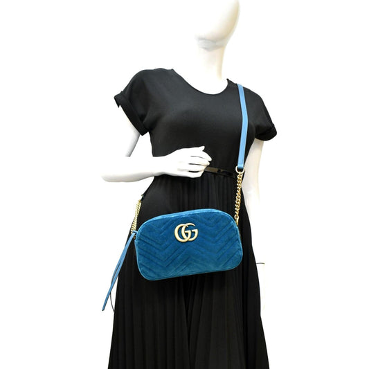 GUCCI Marmont Small Suede Crossbody Camera Bag Teal 447632