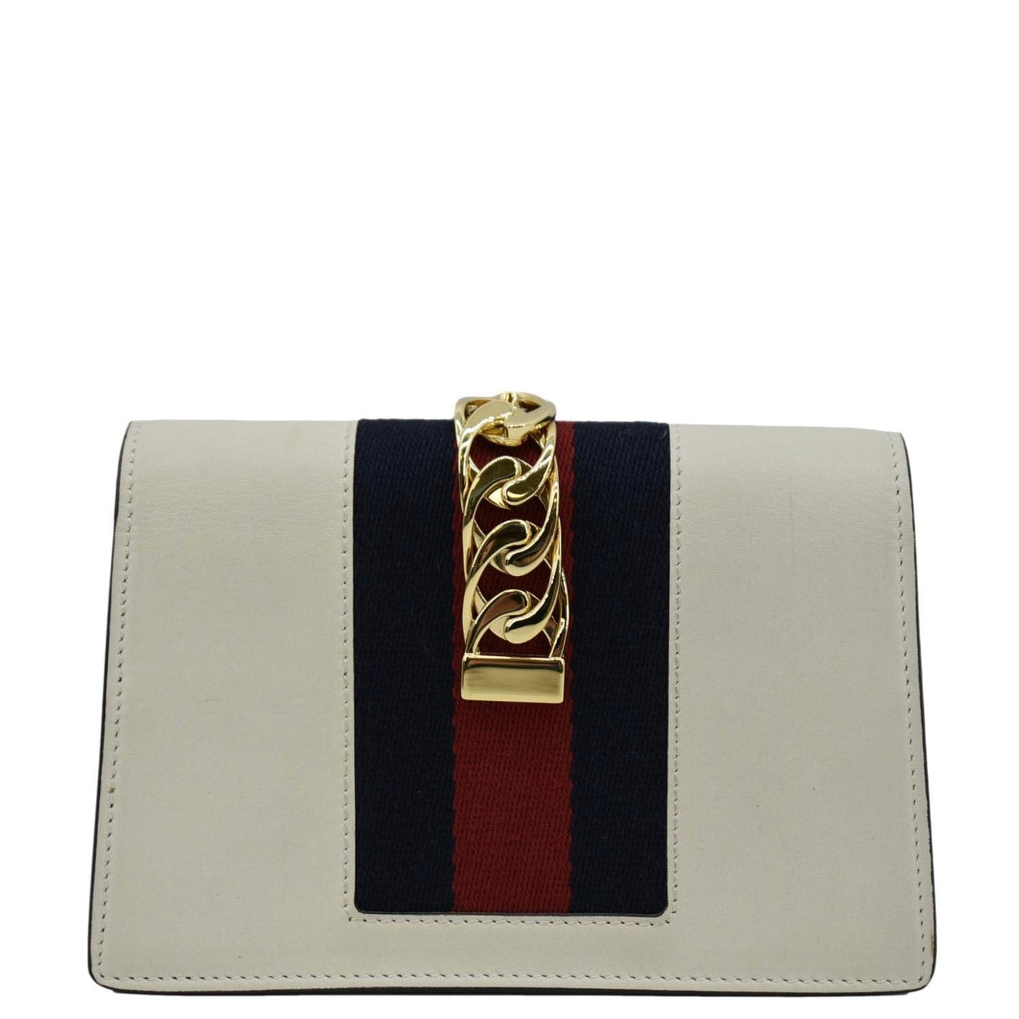GUCCI Sylvie Super Mini Leather Crossbody Bag White 494646