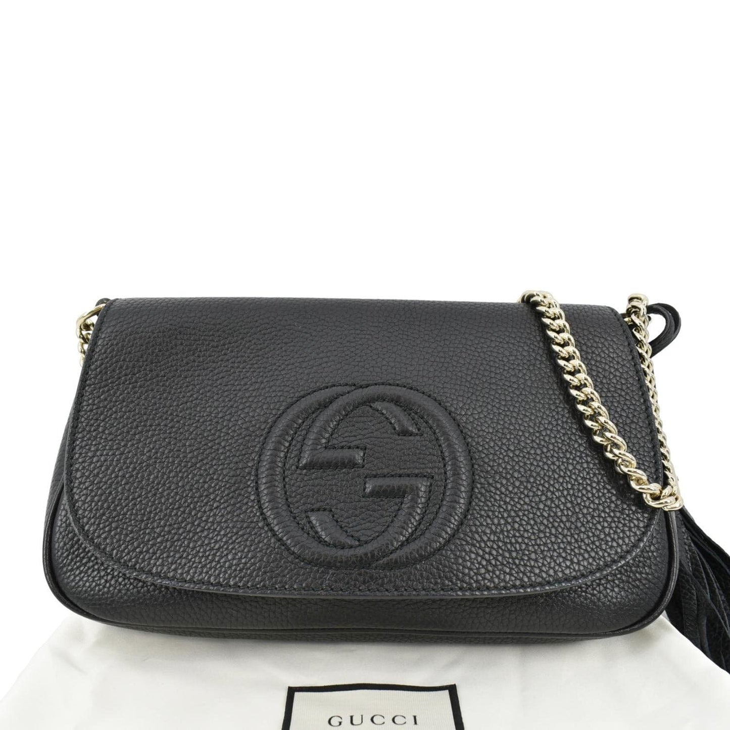 GUCCI Soho GG Flap Leather Chain Shoulder Bag Black 336752