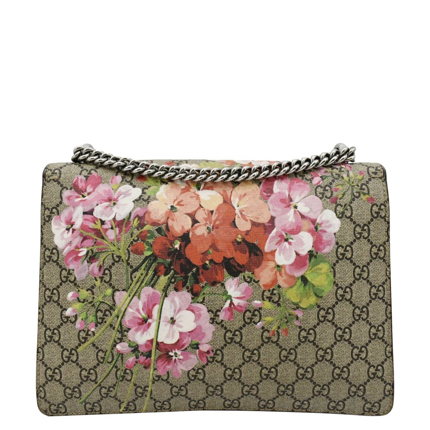 GUCCI Dionysus Medium Blooms GG Supreme Canvas Chain Shoulder Bag Beige 400235