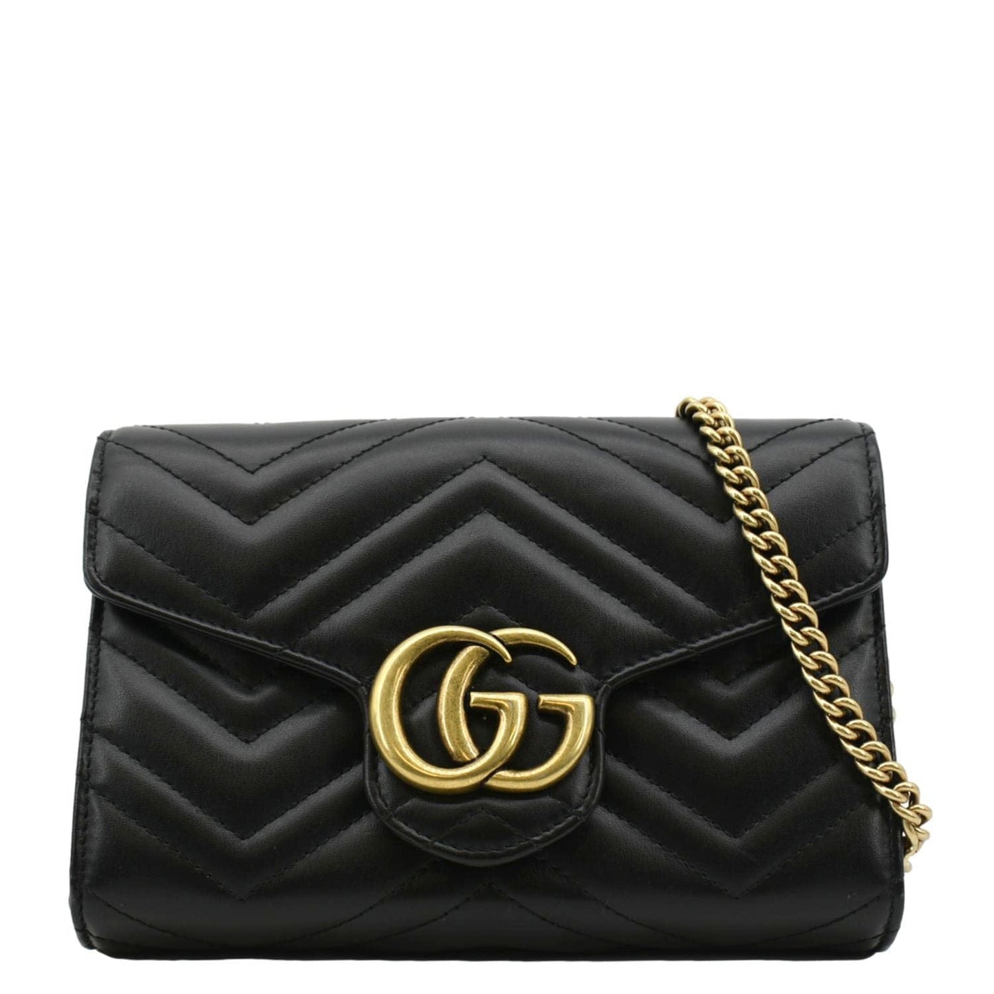 GUCCI GG Marmont Mini Matelasse Leather Crossbody Bag Black 474575