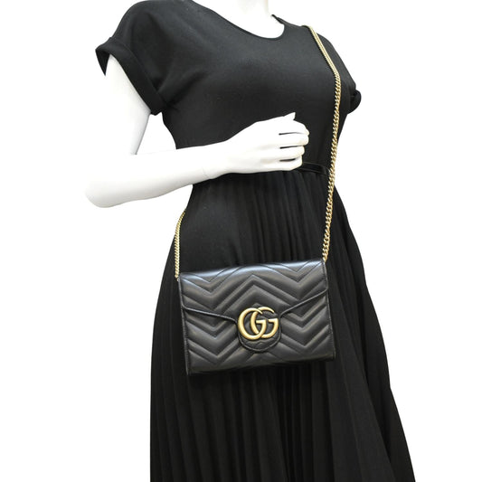 GUCCI GG Marmont Mini Matelasse Leather Crossbody Bag Black 474575