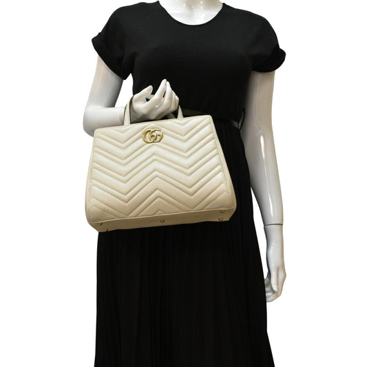 GUCCI GG Marmont Calfskin Matelasse Leather Shoulder Bag Off White 448054