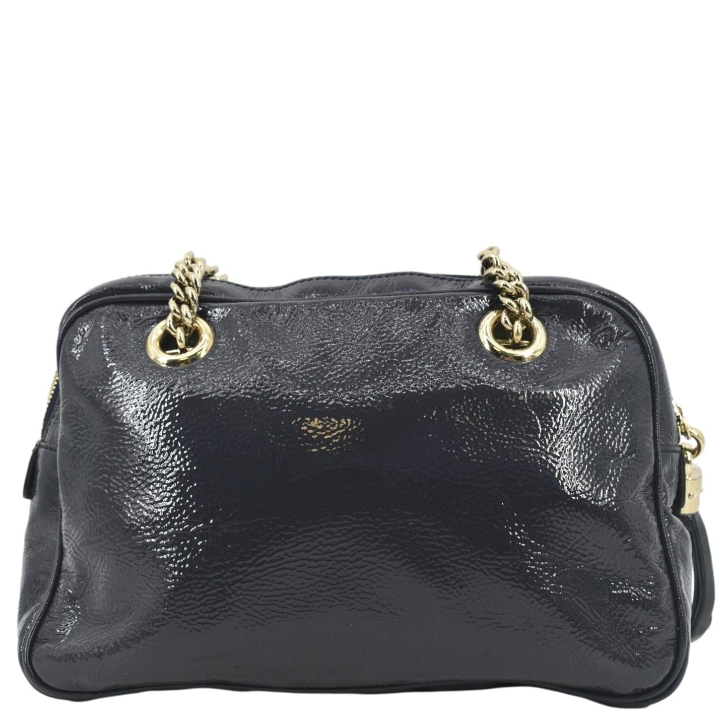 GUCCI Soho Leather Chain Shoulder Bag Navy Blue 308983