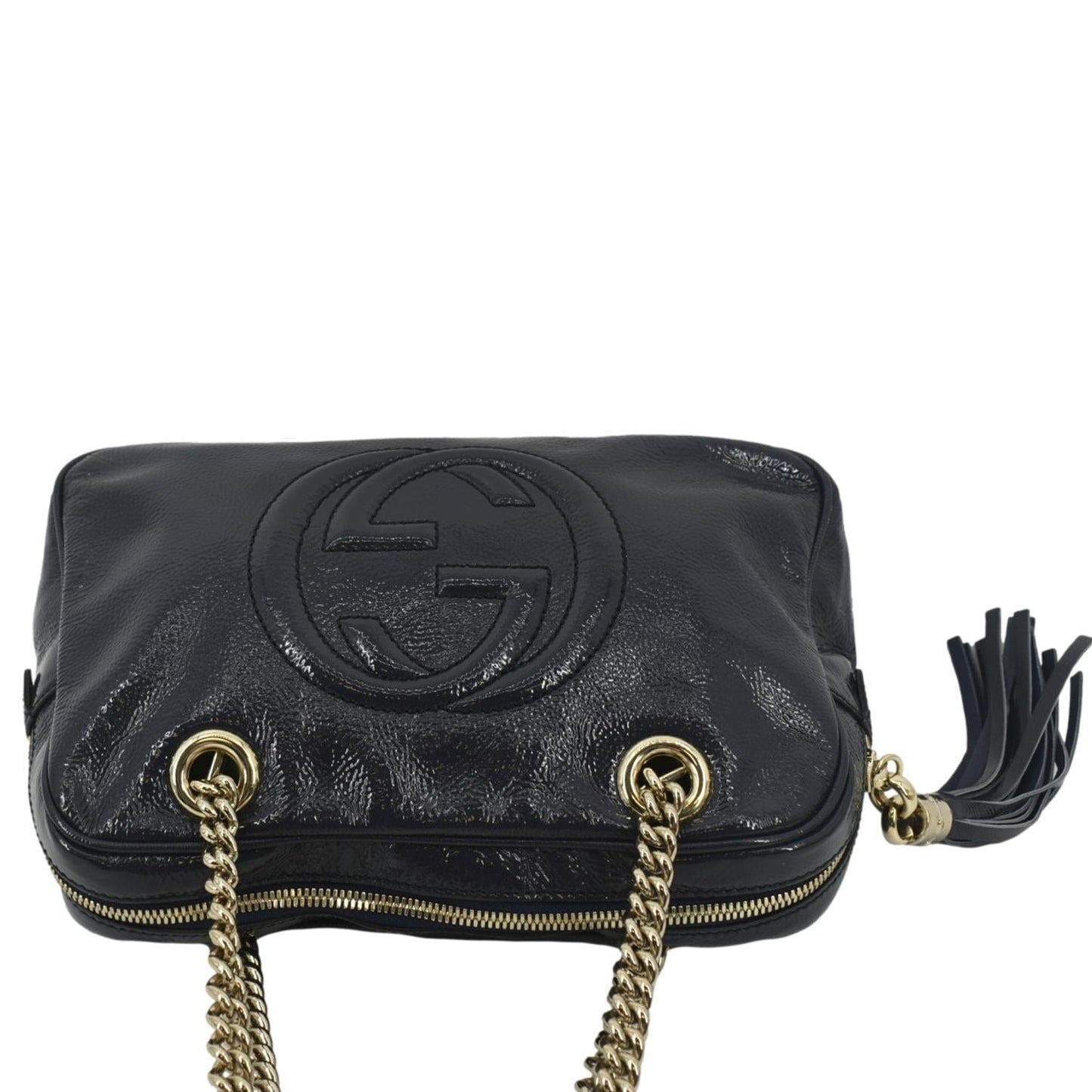 GUCCI Soho Leather Chain Shoulder Bag Navy Blue 308983