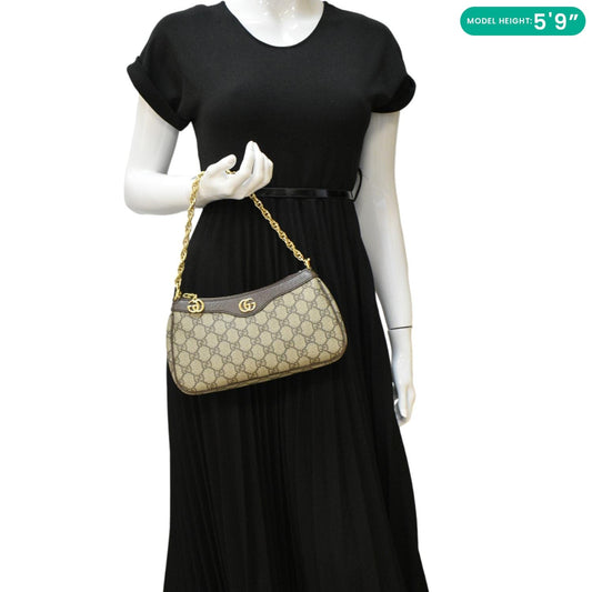 GUCCI Dollar Ophidia Web Small GG Supreme Monogram Canvas New Acero Shoulder Bag Beige 735132