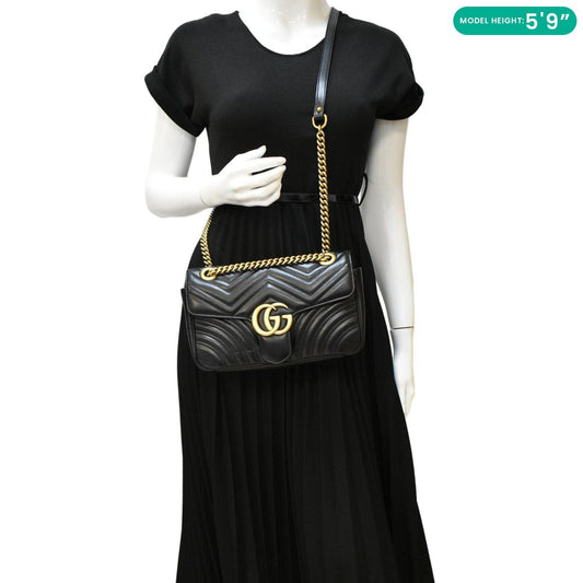 GUCCI GG Marmont Small Matelasse Leather Crossbody Bag Black 443497