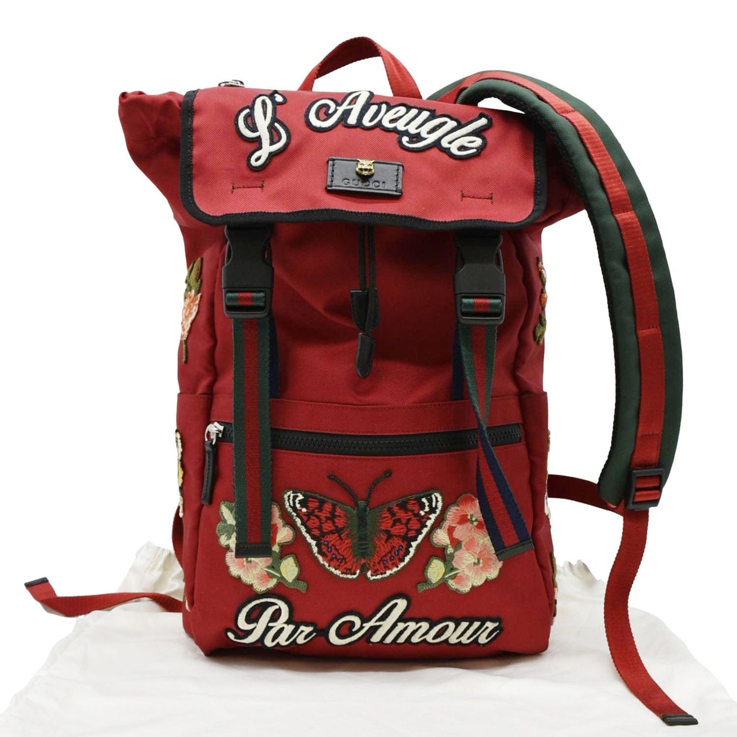 GUCCI Techno Embroidered Canvas Web Backpack Bag Red  450982