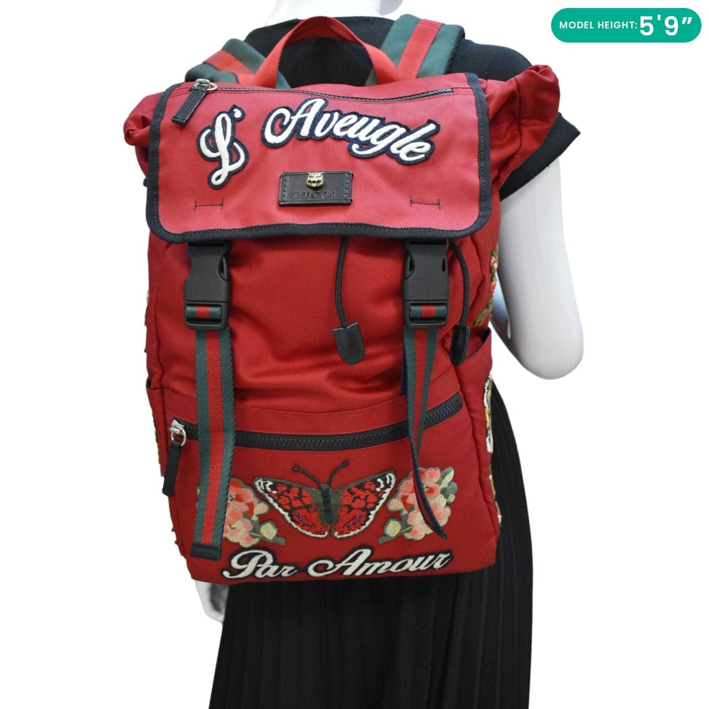 GUCCI Techno Embroidered Canvas Web Backpack Bag Red  450982