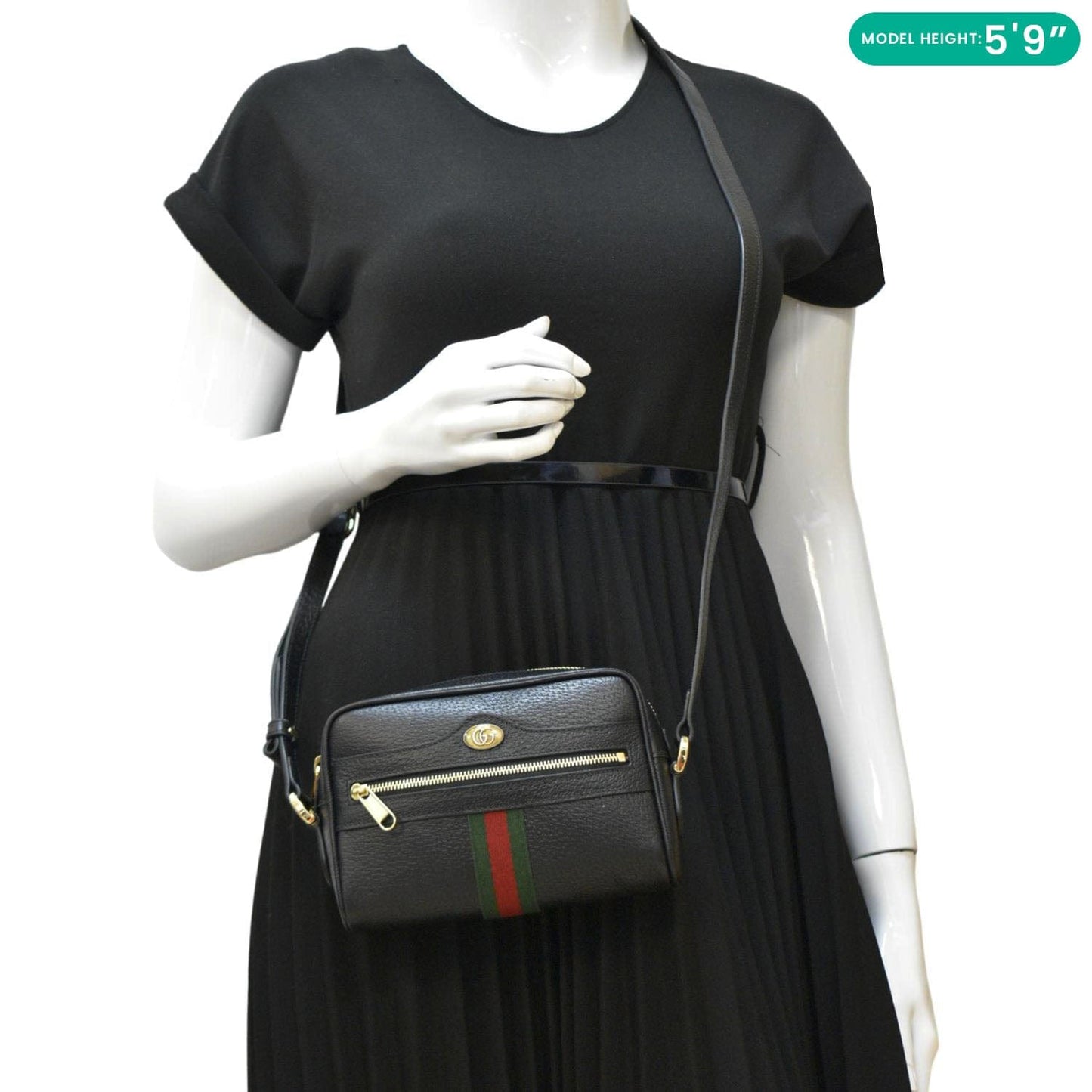 GUCCI Ophidia Web Mini  Leather Crossbody Bag Black 719885