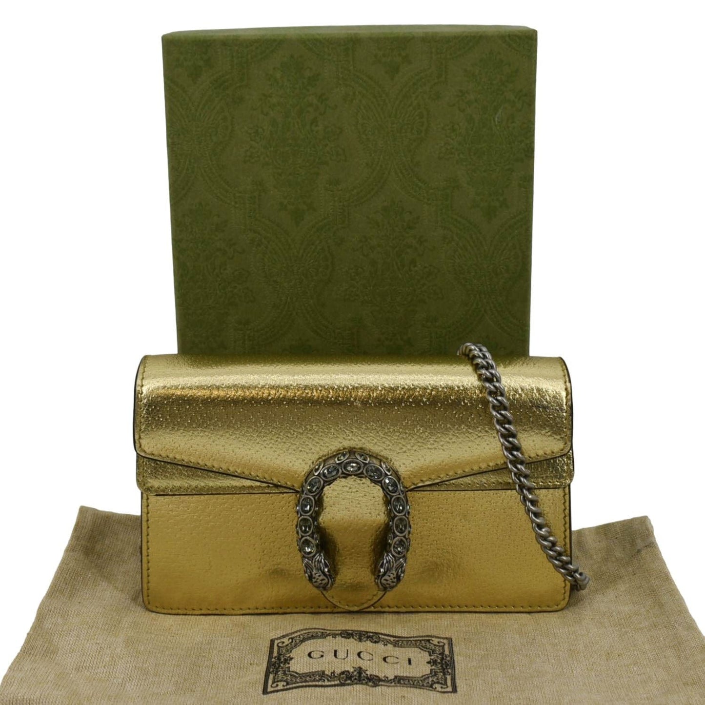 GUCCI Dionysus Super Mini Metallic Leather Crossbody Bag Gold 476432