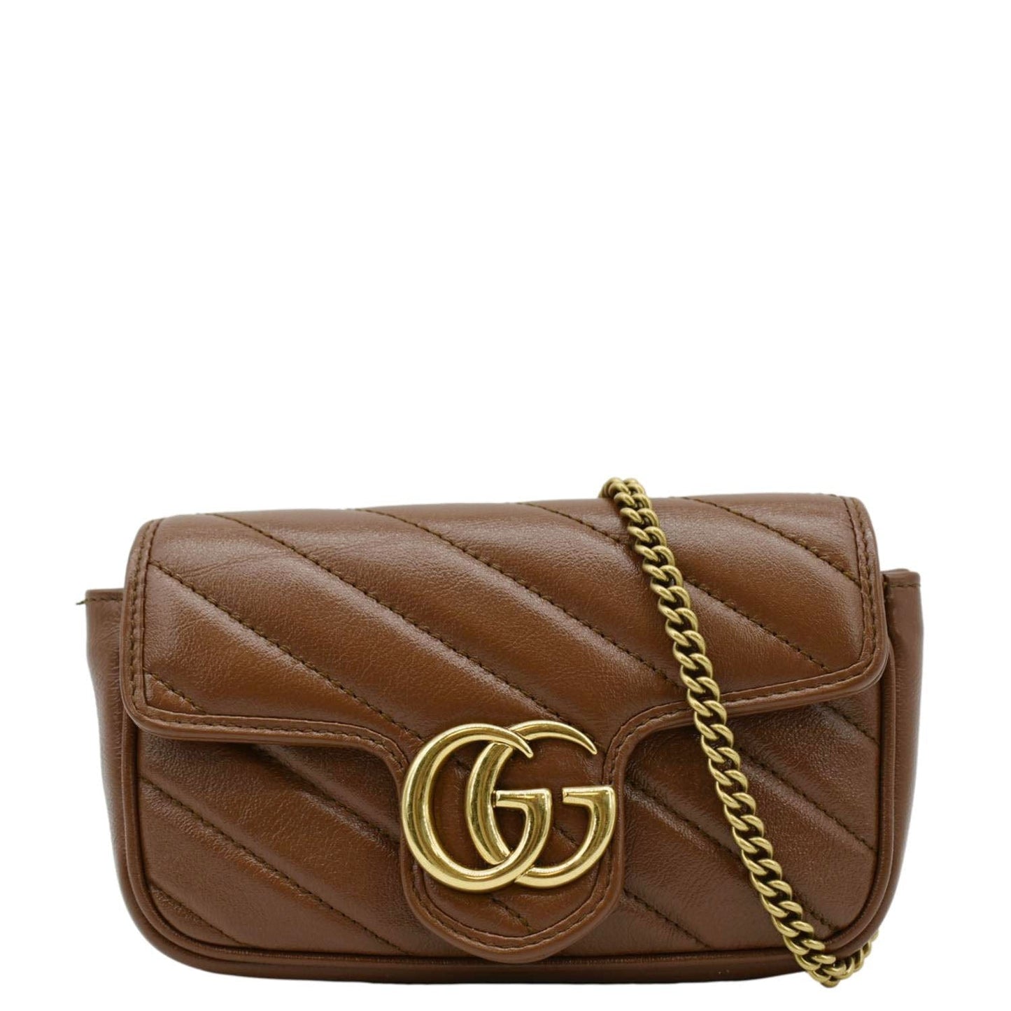 GUCCI GG Marmont Super Mini Matelasse Leather Shoulder Bag Brown 476433