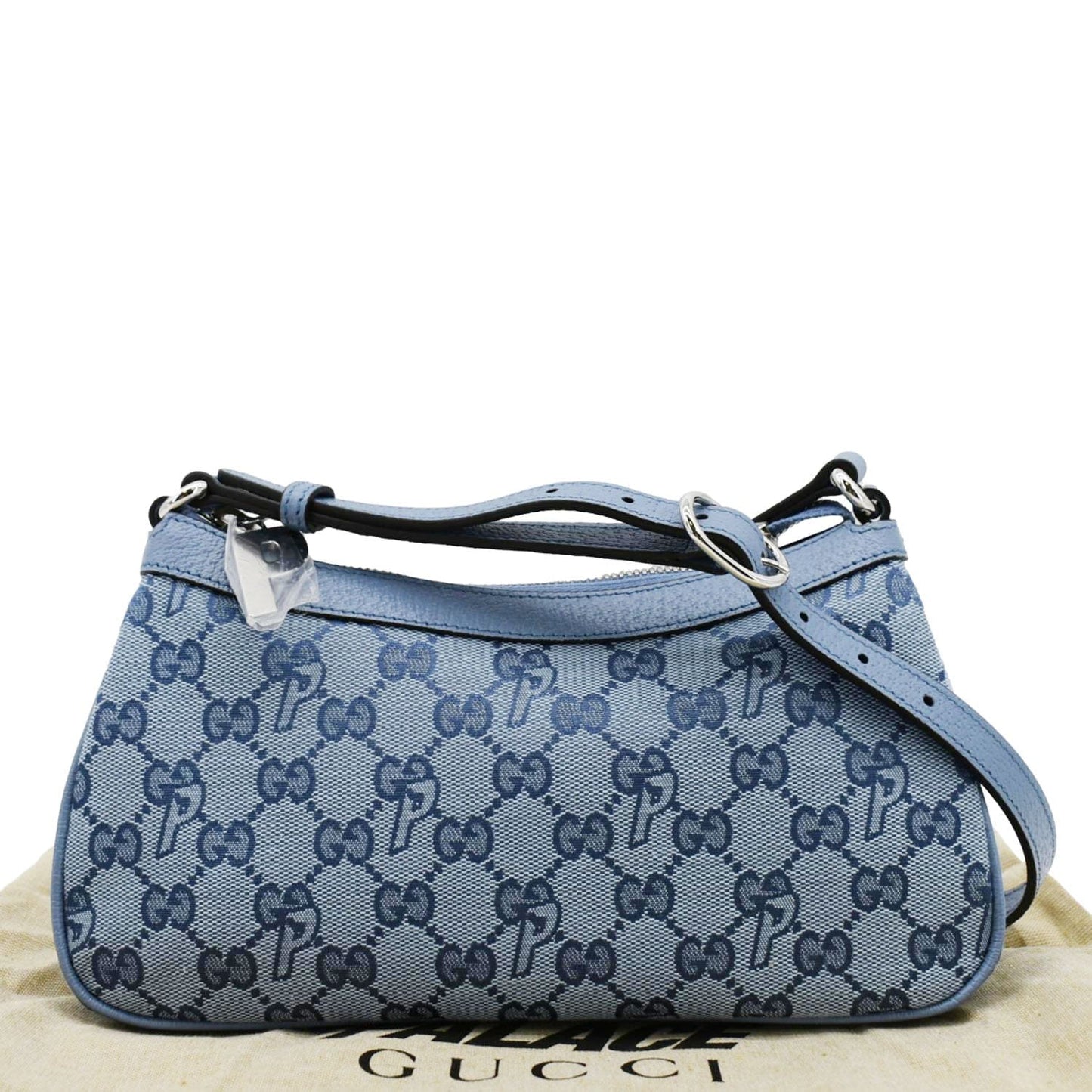 GUCCI X Palace Half Moon Mini GG-P Canvas Shoulder Bag Light Blue 723737