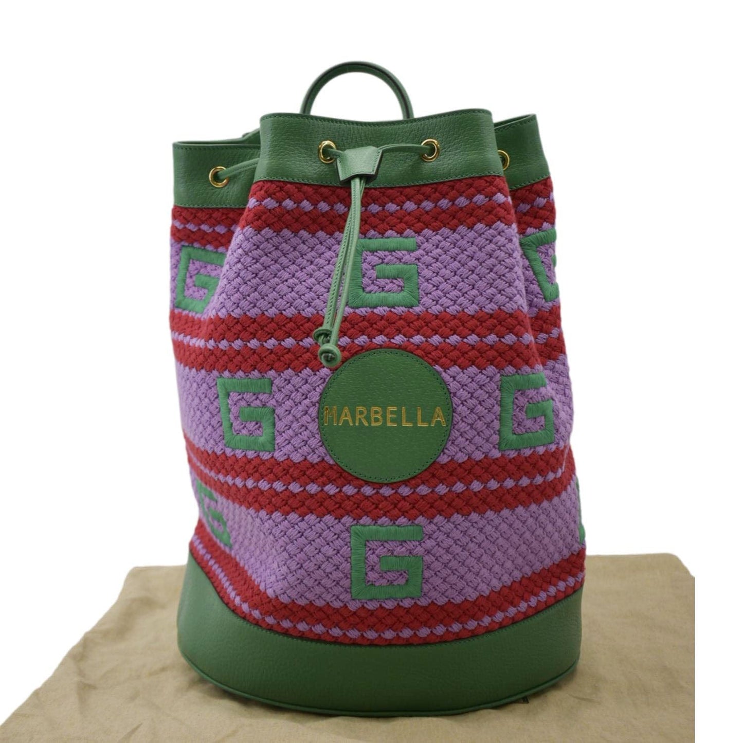 GUCCI Capri Striped Drawstring Woven fabric Bucket Backpack Bag Multicolor 663665