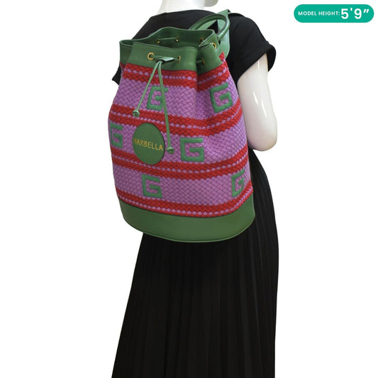 GUCCI Capri Striped Drawstring Woven fabric Bucket Backpack Bag Multicolor 663665