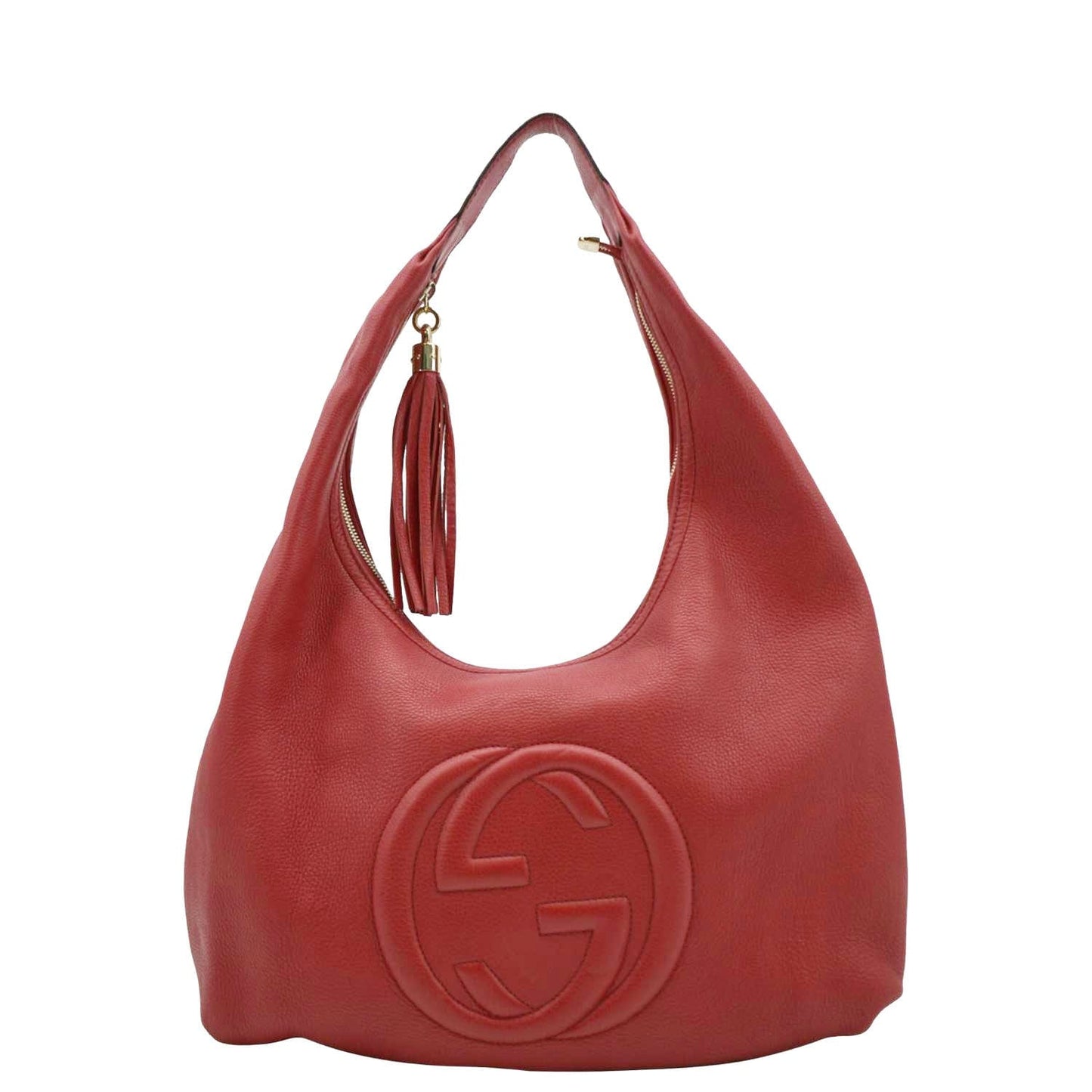 GUCCI Soho Pebbled Leather Hobo Shoulder Bag Red 282304