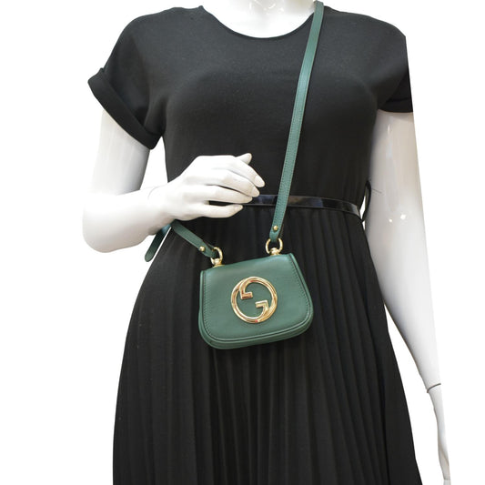 GUCCI Mini Blondie Leather Crossbody Bag Green 698635