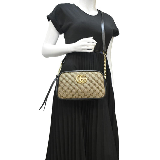 GUCCI Marmont Small Monogram Canvas Crossbody Camera Bag Beige 447632