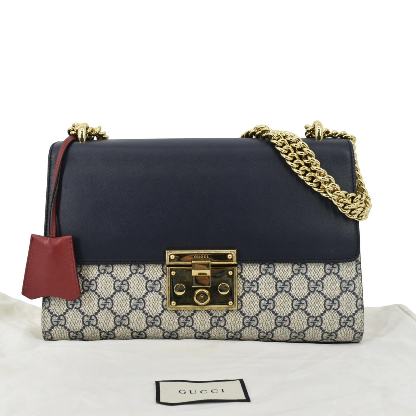 GUCCI Padlock GG Supreme Canvas Shoulder Bag Navy Blue 409486