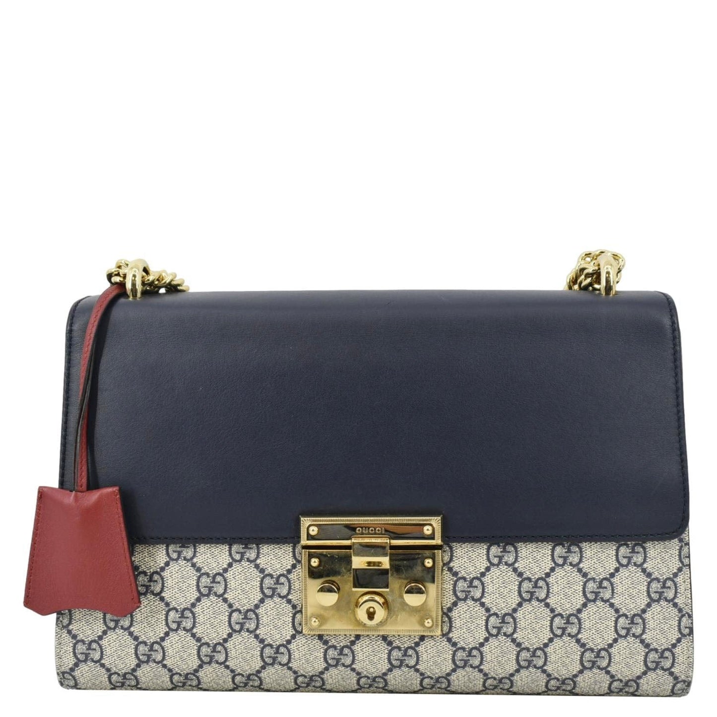 GUCCI Padlock GG Supreme Canvas Shoulder Bag Navy Blue 409486