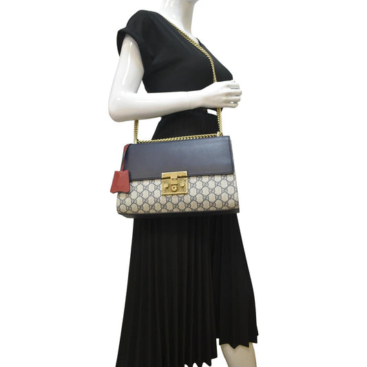 GUCCI Padlock GG Supreme Canvas Shoulder Bag Navy Blue 409486