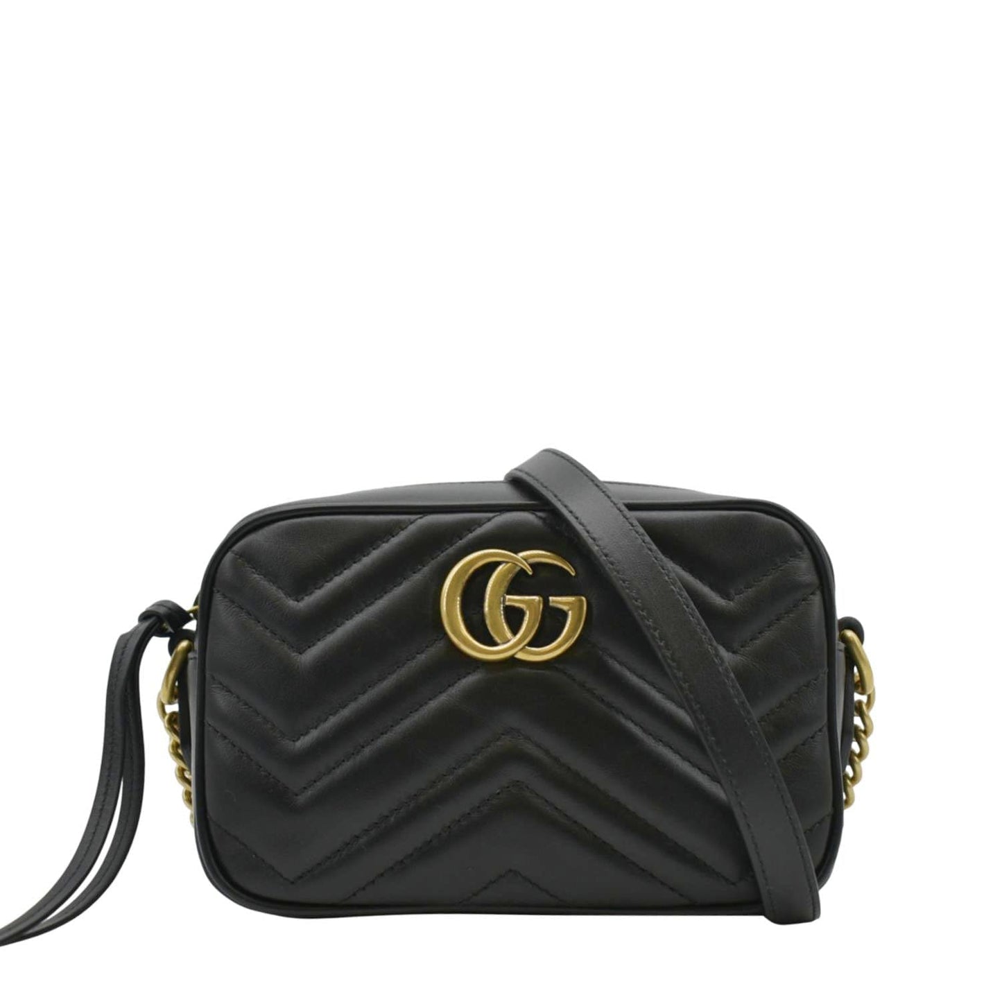 GUCCI GG Marmont Mini Matelasse Leather Chain Crossbody Bag Black 448065