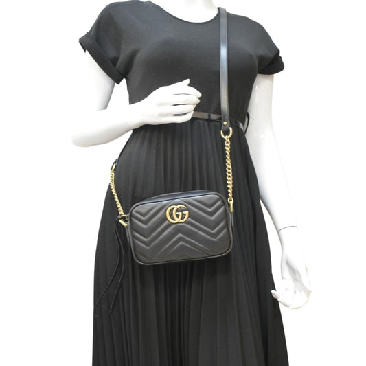 GUCCI GG Marmont Mini Matelasse Leather Chain Crossbody Bag Black 448065