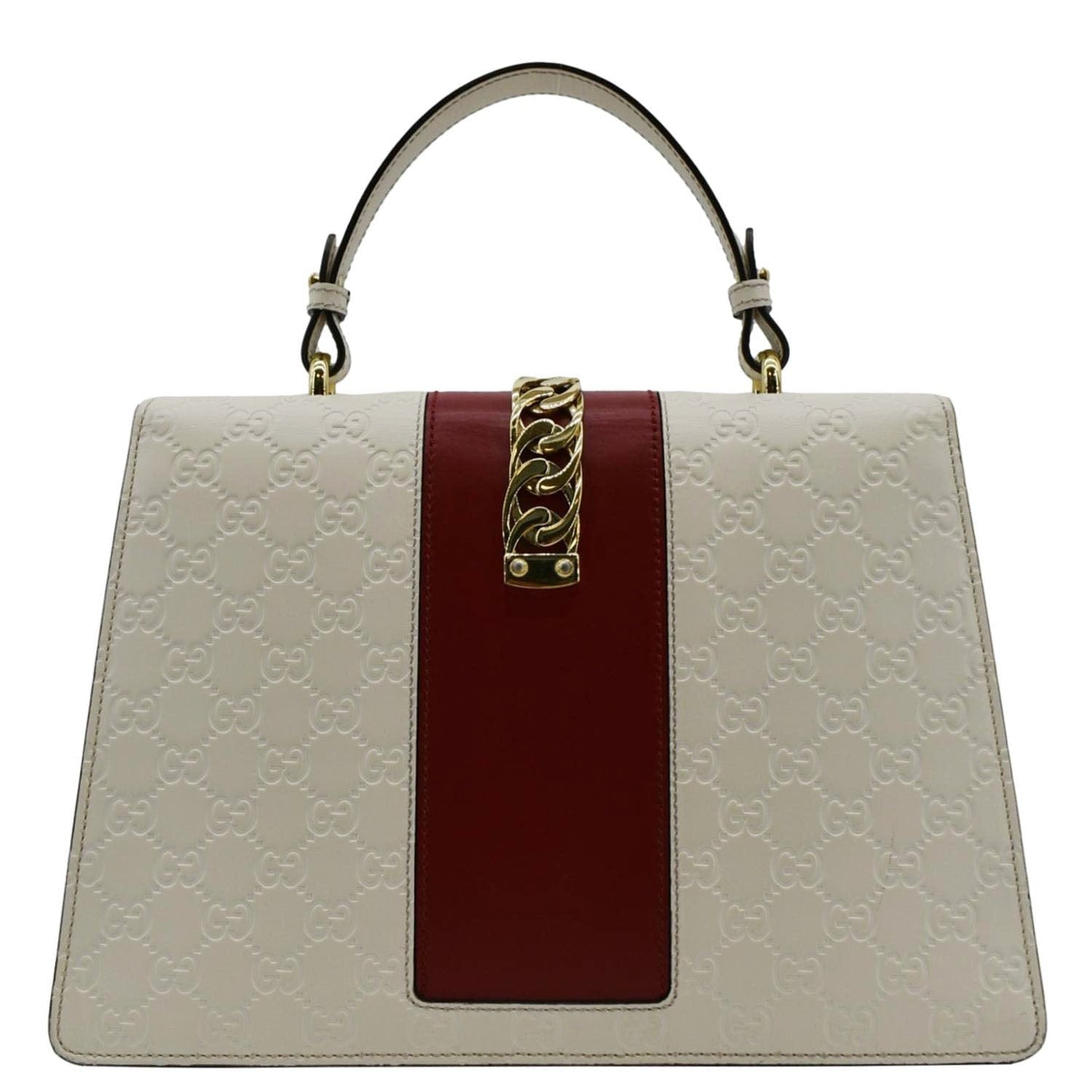 GUCCI Sylvie Medium GG Signature Leather Top Handle Shoulder Bag Off White 431665