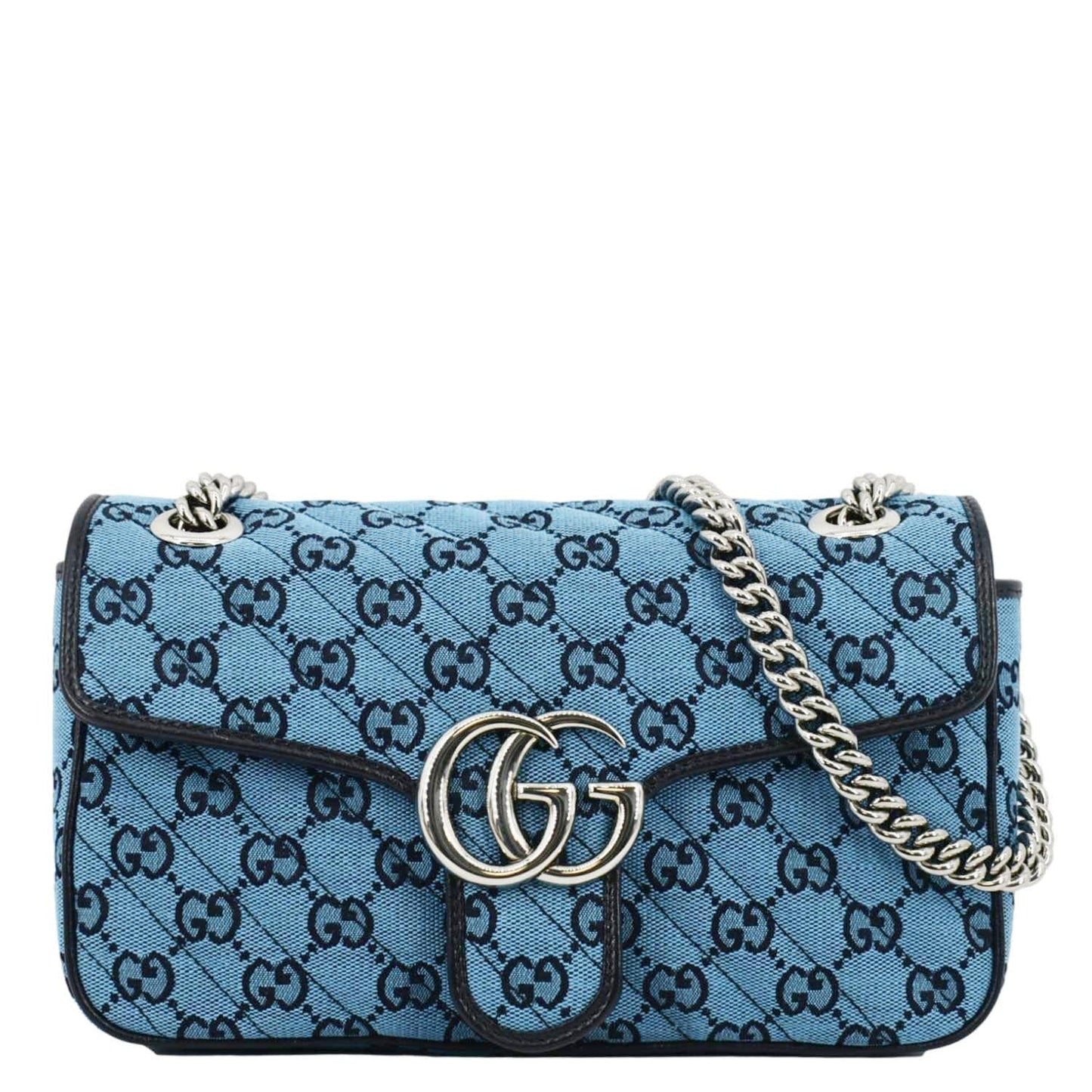 GUCCI GG Marmont Small Matelasse Canvas Shoulder Bag Blue 443497