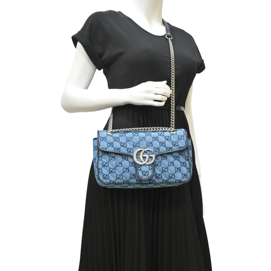 GUCCI GG Marmont Small Matelasse Canvas Shoulder Bag Blue 443497