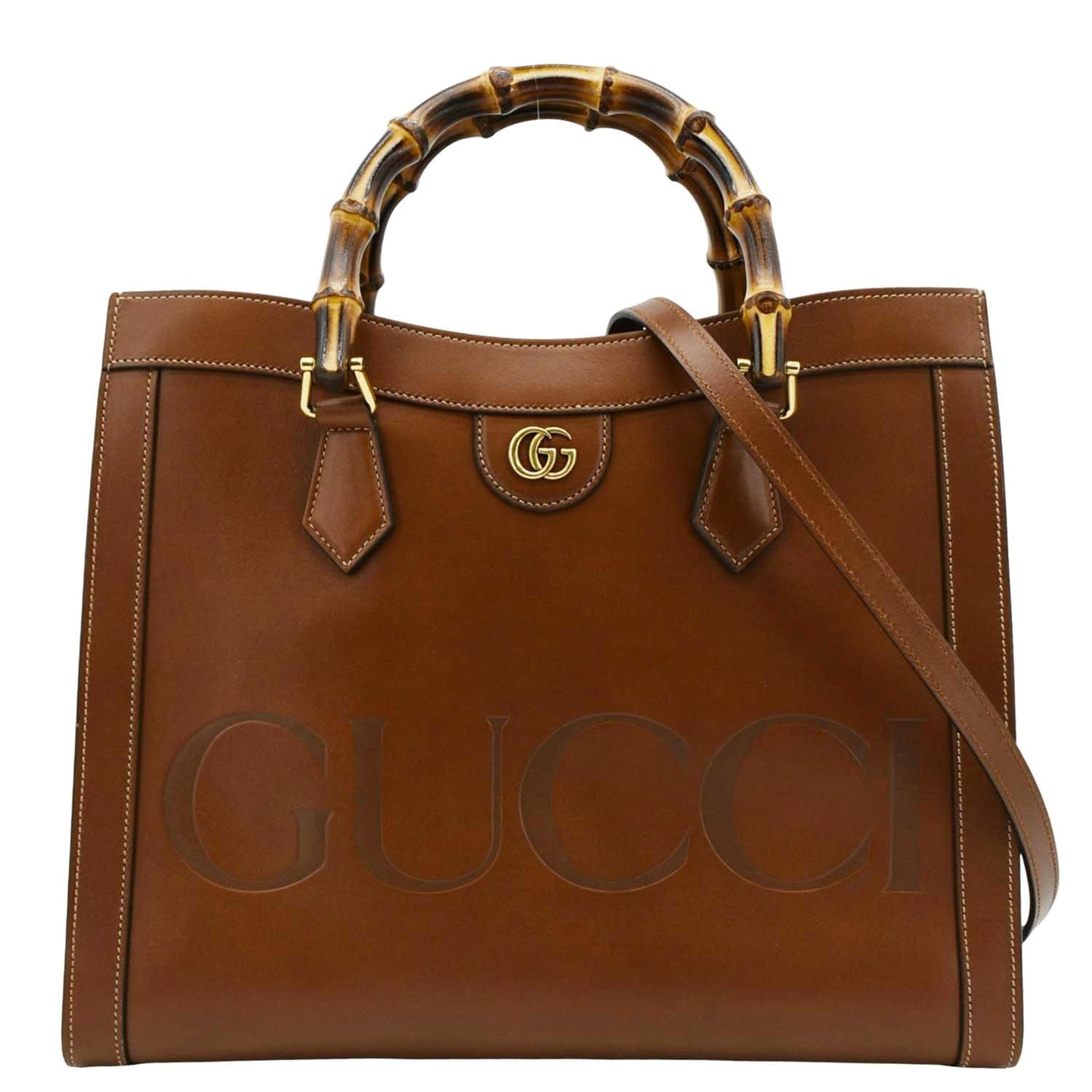 GUCCI Diana Medium Leather Top Handle Shoulder Bag Brown 655658