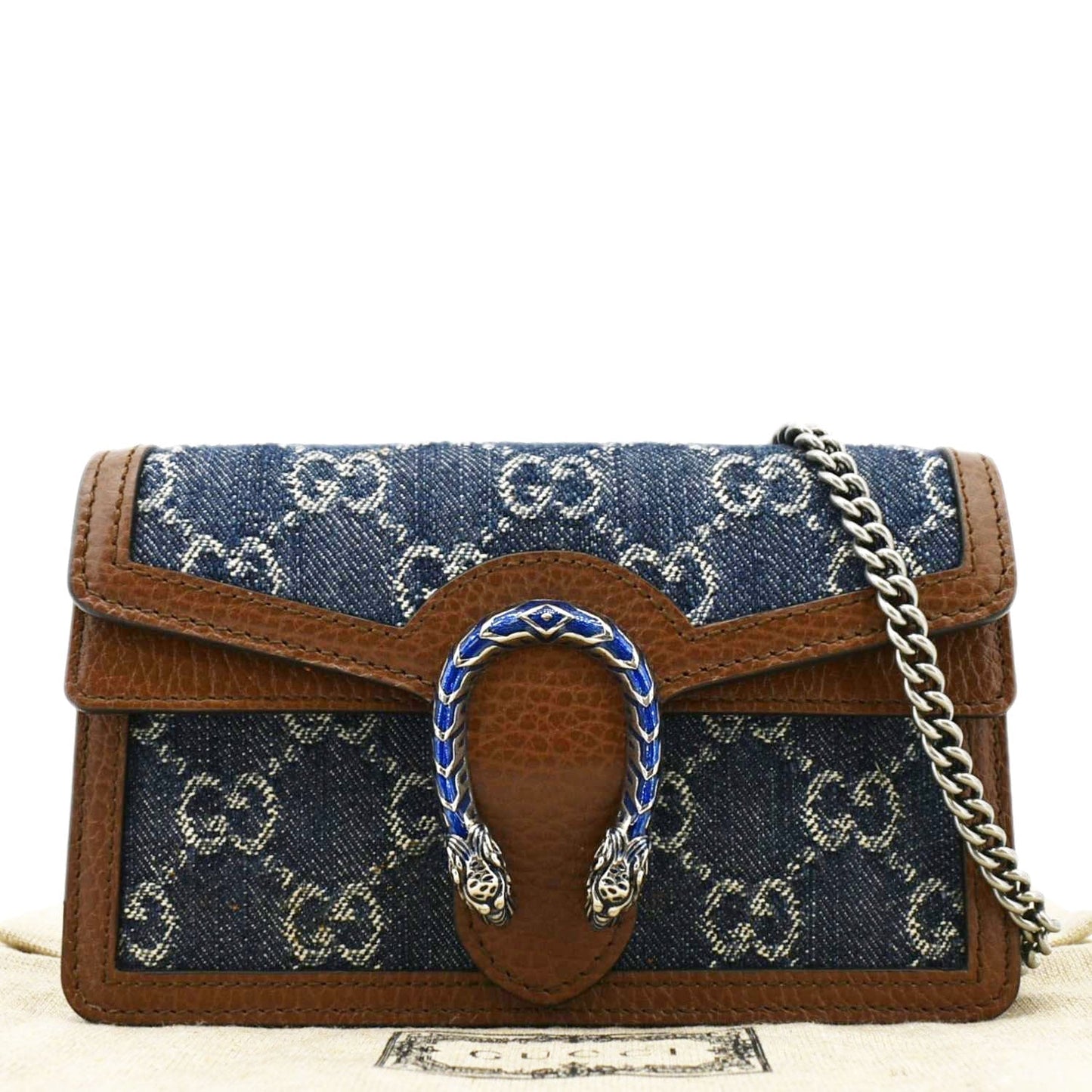 GUCCI Dionysus Super Mini GG Supreme Canvas Crossbody Bag Blue 476432