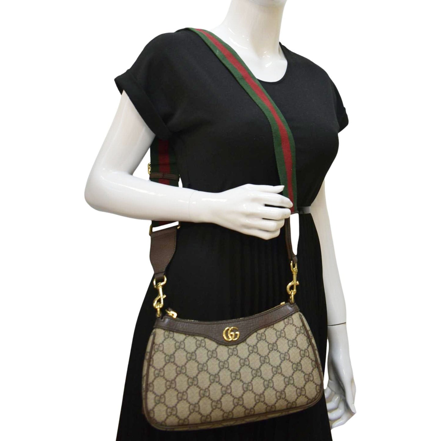 GUCCI Ophidia Web Small GG Supreme Canvas Shoulder Bag Beige 735132