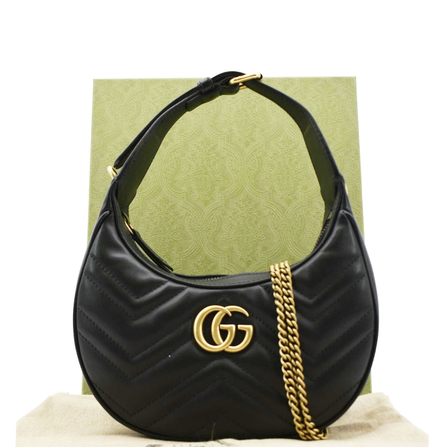 GUCCI GG Marmont Half Moon Mini Leather Shoulder Bag Black 699514
