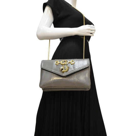 GUCCI Rajah Medium Leather Chain Shoulder Bag Grey 537241