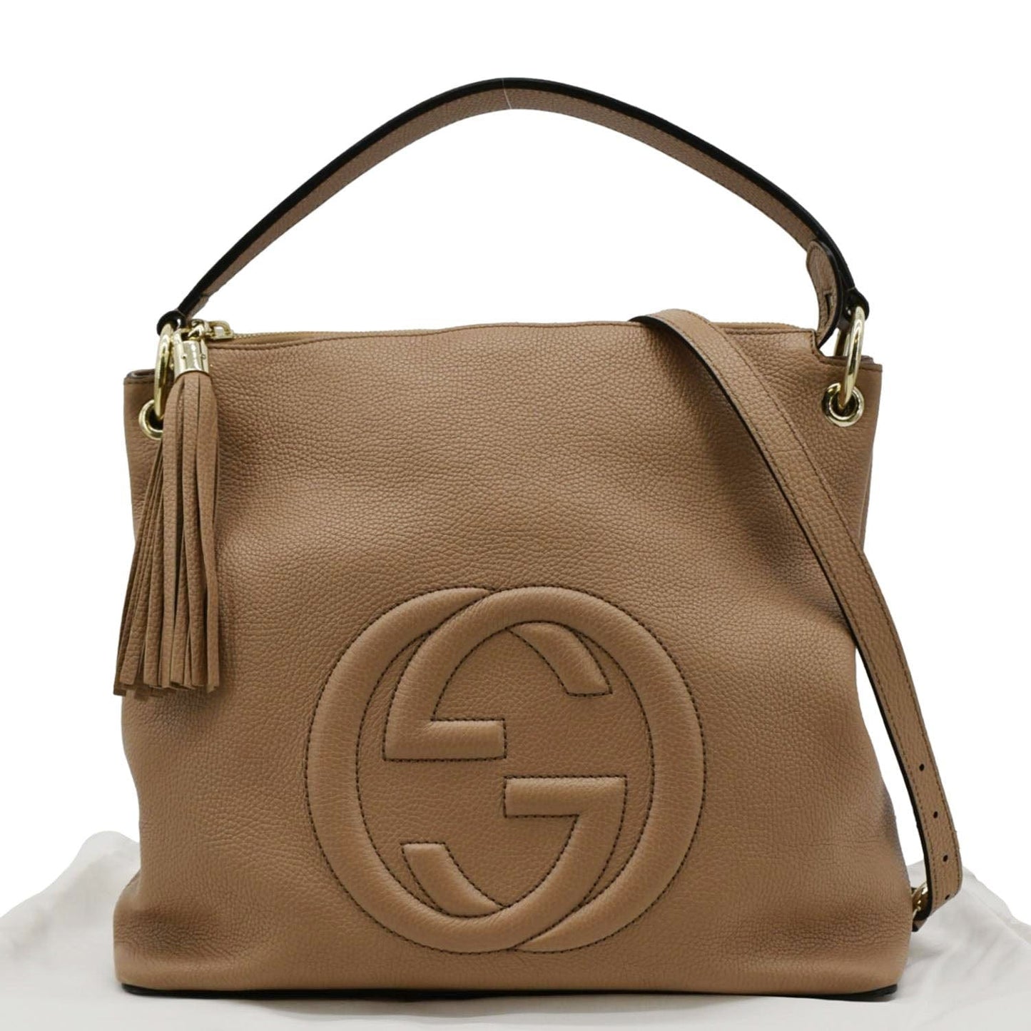 GUCCI Soho Large Pebbled Leather Hobo Shoulder Bag Tan 536194