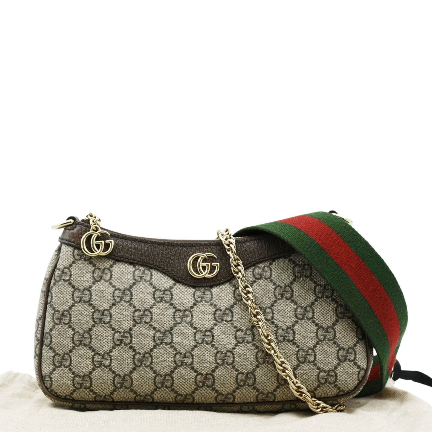 GUCCI Ophidia Web Small GG Supreme Canvas Shoulder Bag Beige 735132