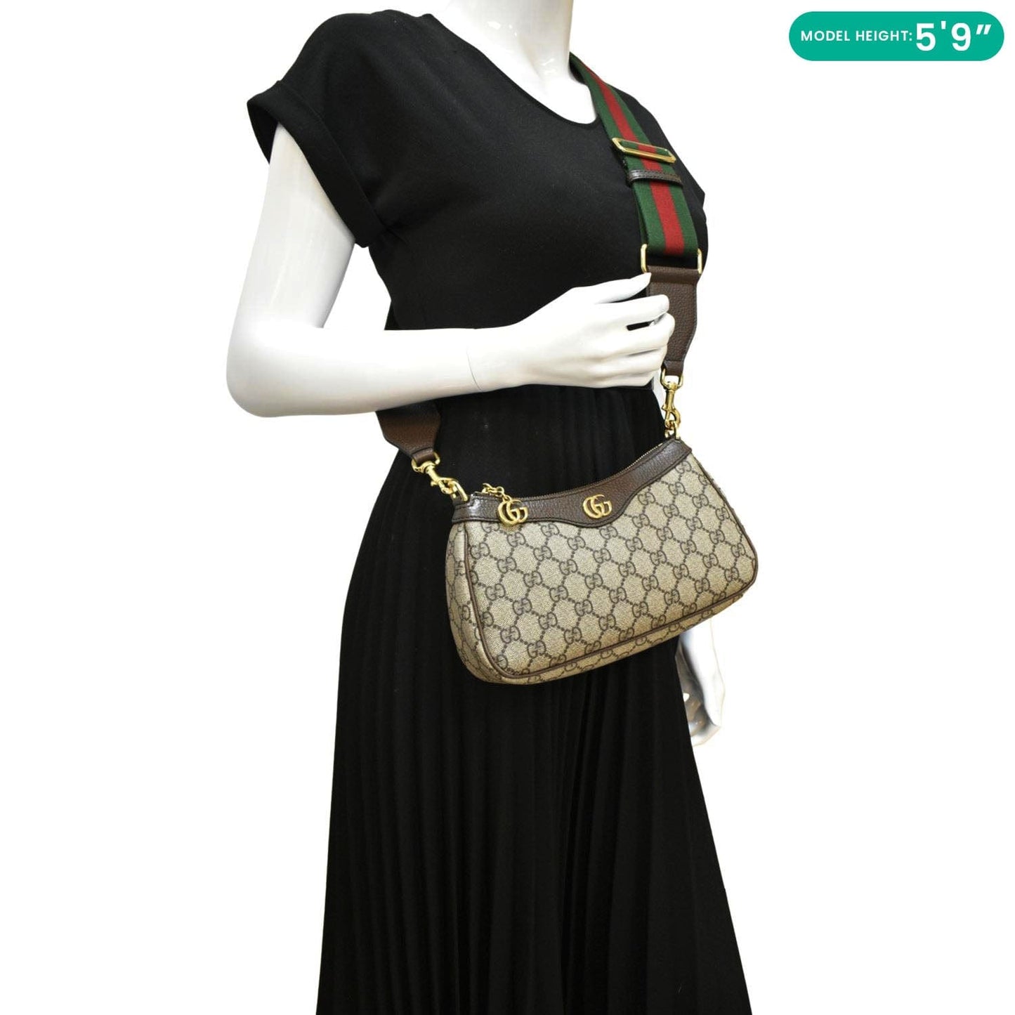 GUCCI Ophidia Web Small GG Supreme Canvas Shoulder Bag Beige 735132