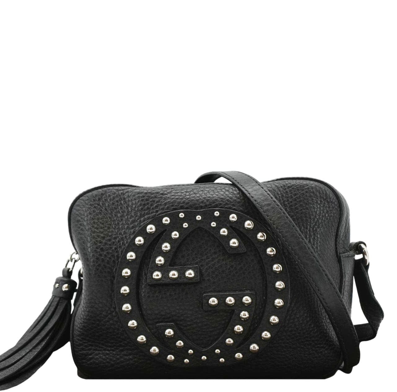 GUCCI Soho Disco Studded Leather Crossbody Bag Black 308364