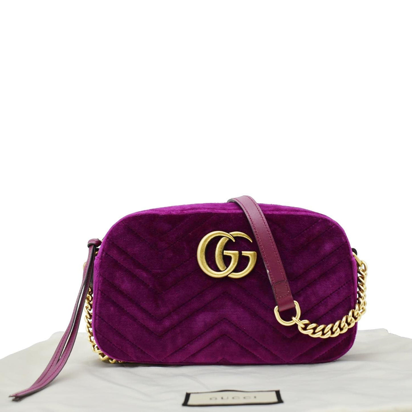 GUCCI GG Marmont Small Matelasse Velvet Chain Shoulder Bag Purple 447632
