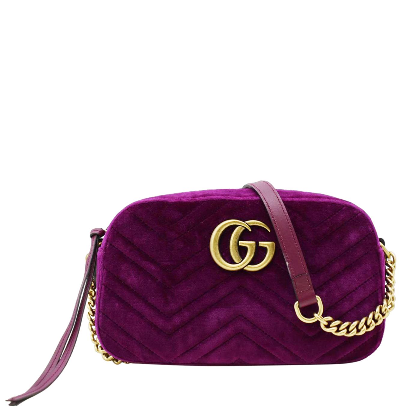 GUCCI GG Marmont Small Matelasse Velvet Chain Shoulder Bag Purple 447632