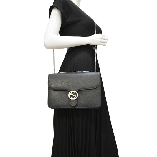 GUCCI Interlocking GG Leather Crossbody Bag Black 510303