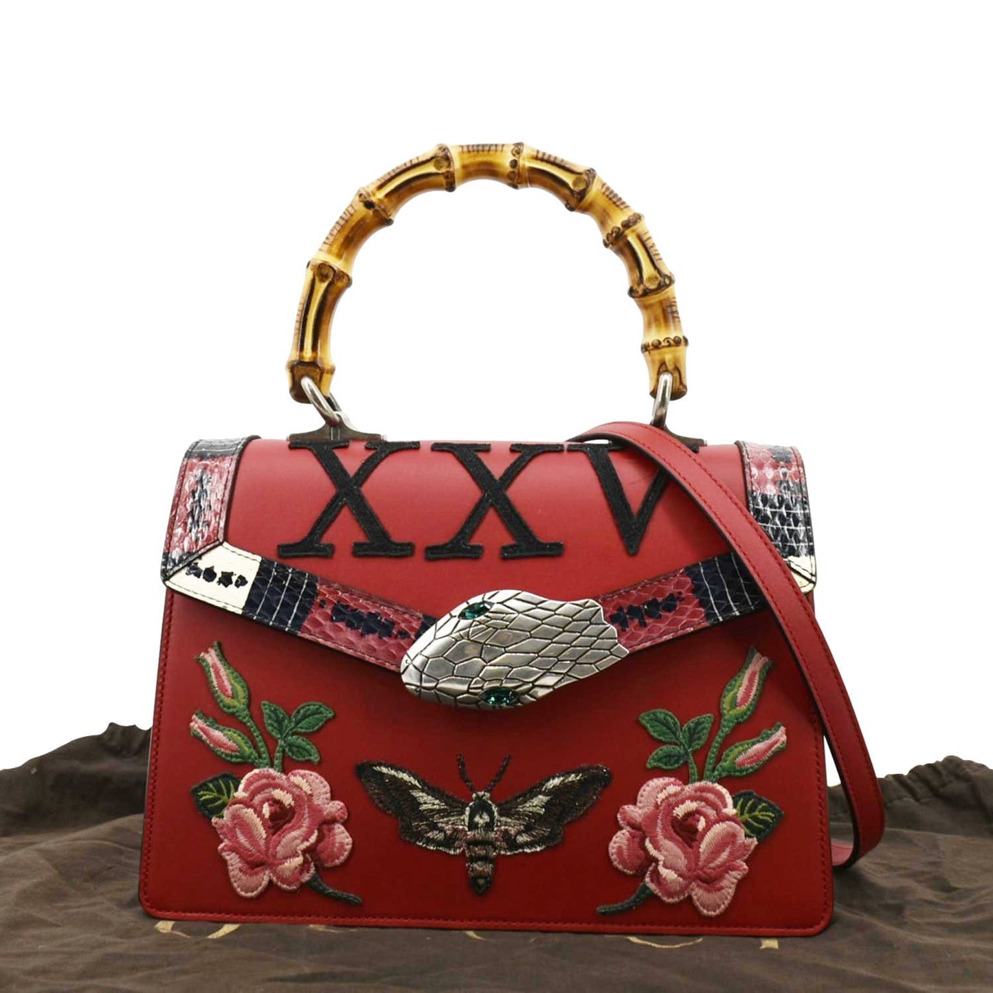 GUCCI Lilith Bamboo Leather Top Handle Shoulder Bag Red 453751