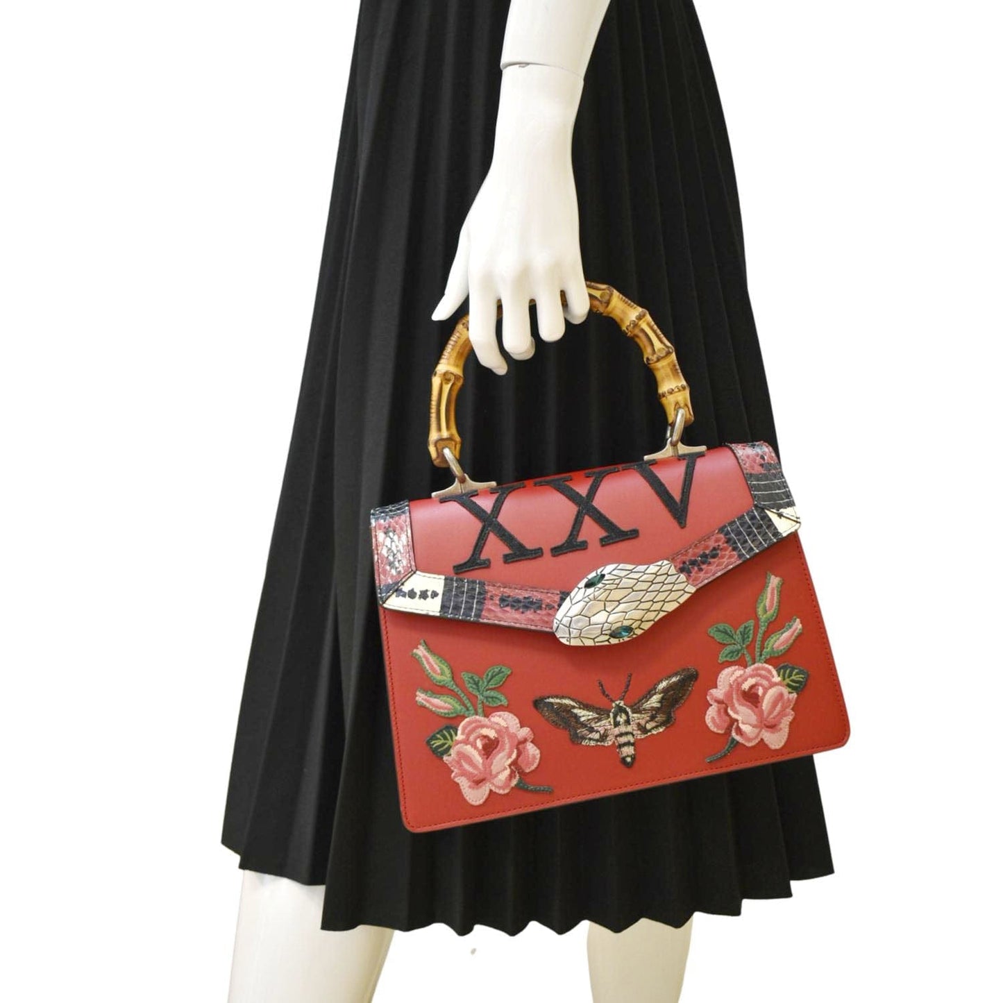 GUCCI Lilith Bamboo Leather Top Handle Shoulder Bag Red 453751