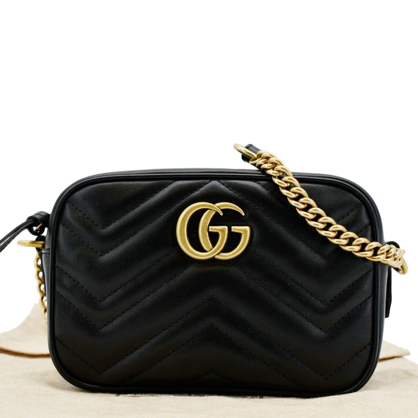 GUCCI GG Marmont Mini Calfskin Matelasse Crossbody Camera Bag Black 634785