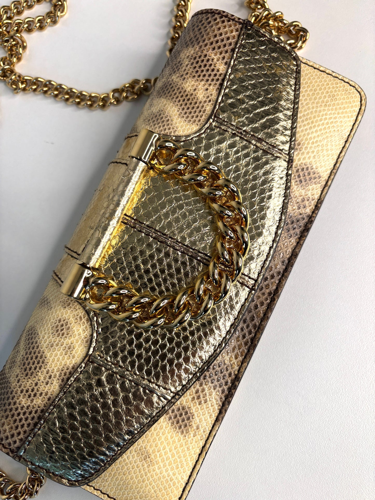 Dolce & Gabbana Serpente Snakeskin Gold Chain Crossbody Shoulder Bag - Preloved