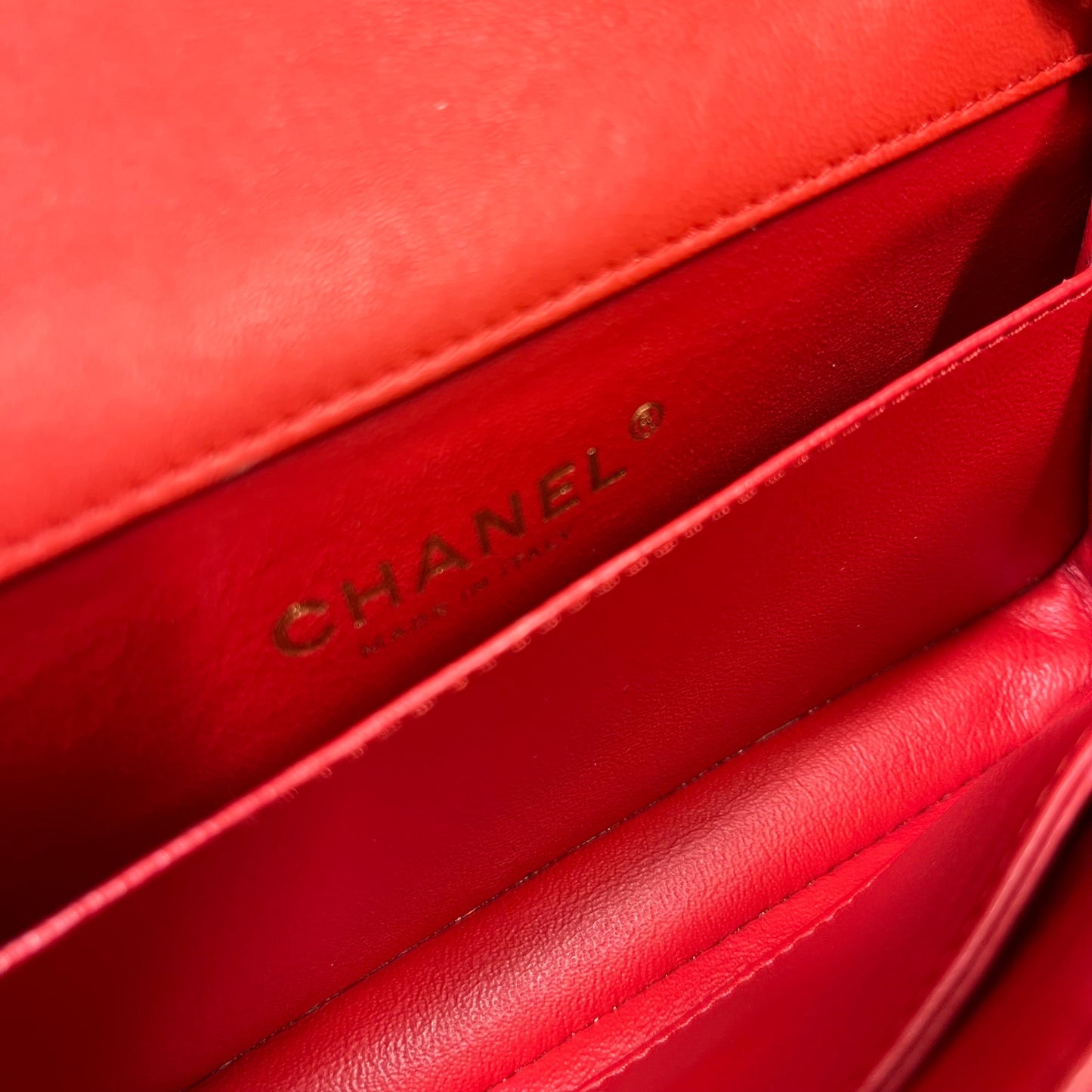 CHANEL Red Lambskin Mini Rectangle Shoulder Bag