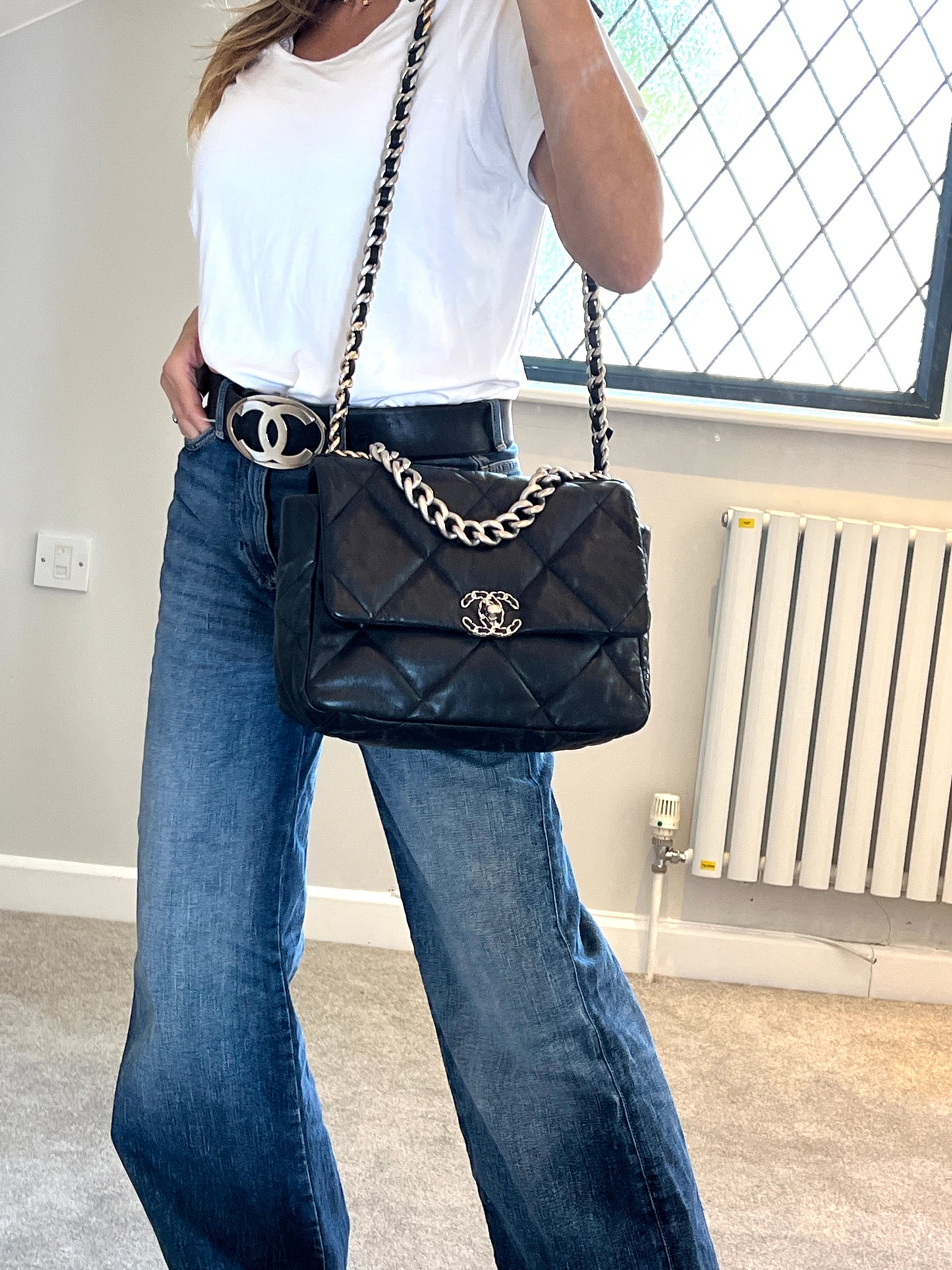 Chanel 19 Large Black Lambskin Chain Shoulder Bag - Preloved